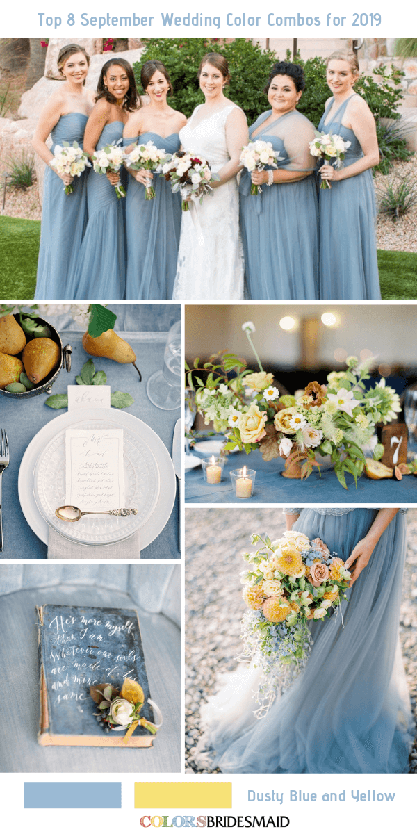 8 September Wedding Color Combos for 2019- Dusty Blue + Yellow